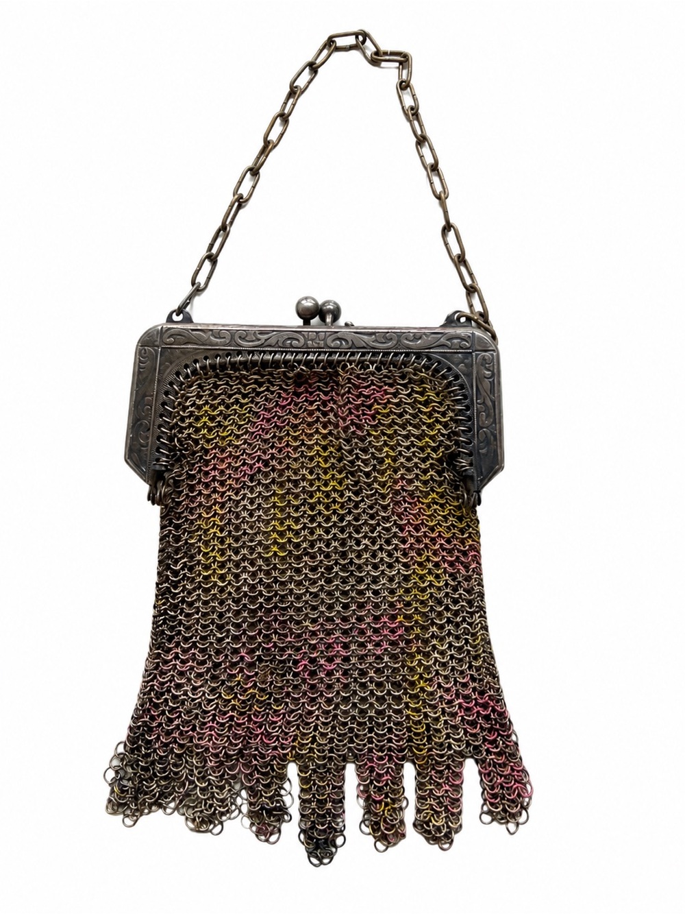 Vintage Chainmail Mesh Evening coin bag - Pink & Gold 1920s Whiting & Davis